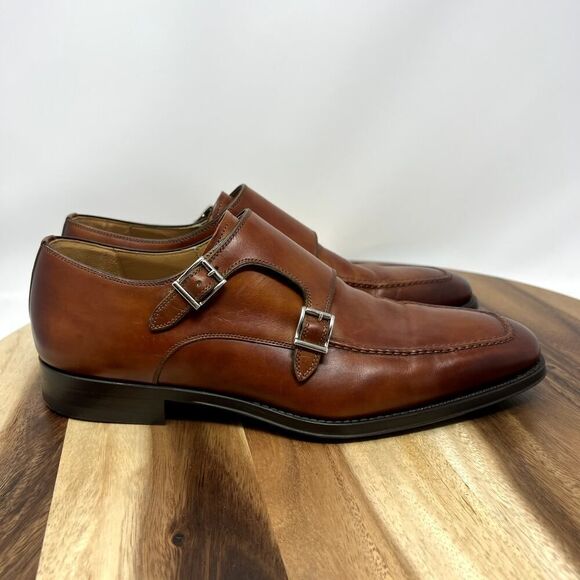 MAGNANNI PALMER Loafers Mens 9.5 M Brown Double Monk Strap Leather Made In Spain - Picture 1 of 12